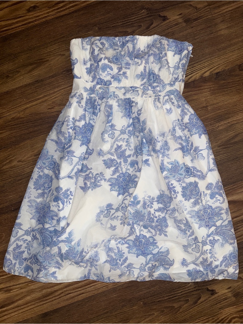 GAP White Strapless Dress with Blue Floral Print